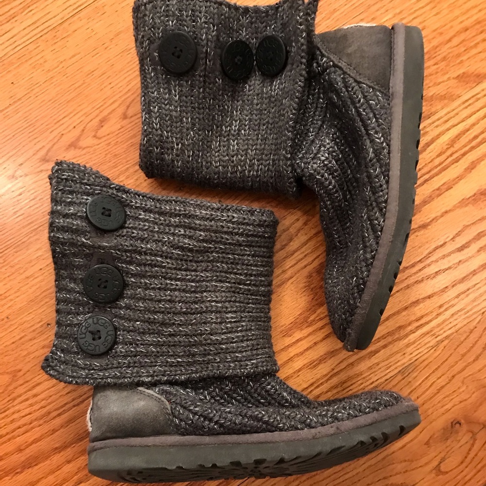 UGG Three Button Knit Boots, Gray